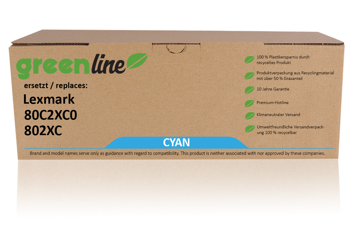 greenline ersetzt Lexmark 80C2XC0 / 802XC Tonerkartusche, cyan