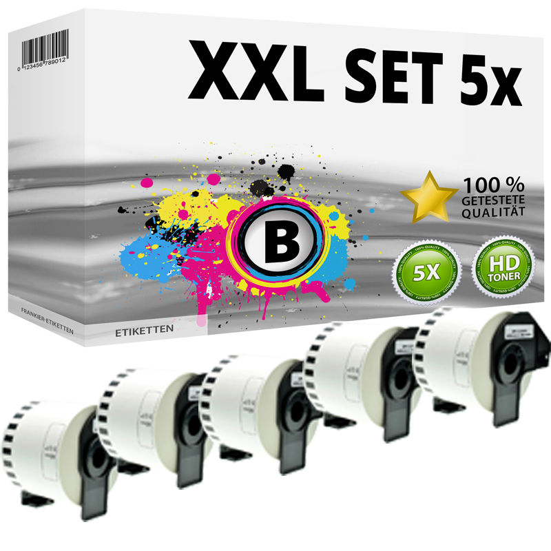 Multipack Kompatibel zu Brother DK-22205 Tape enthält 5x Endlos-Etikett