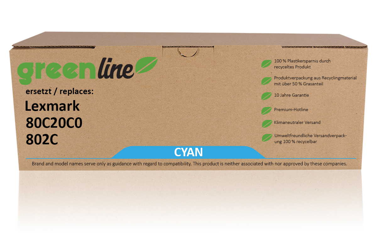 greenline ersetzt Lexmark 80C20C0 / 802C Tonerkartusche, cyan